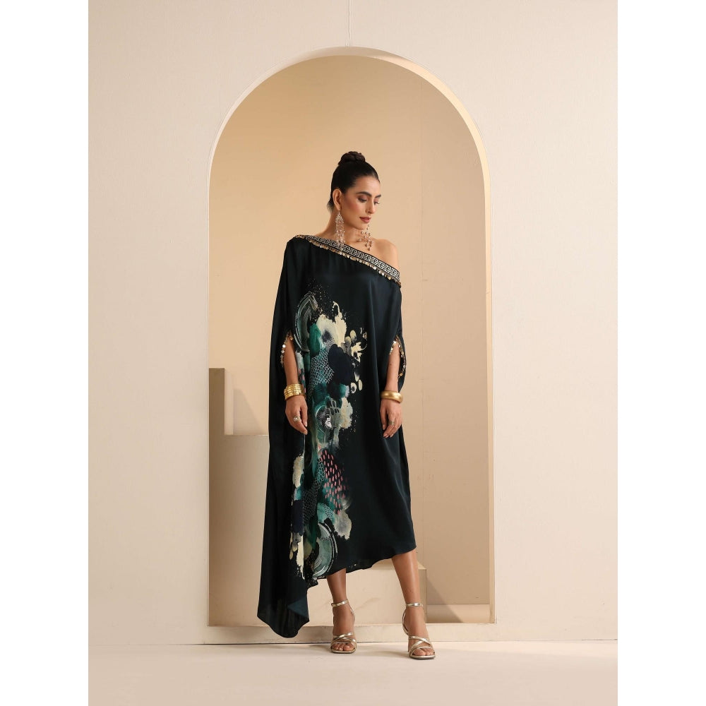 SAKSHI G CHAWLA Modal One Shoulder Multi-Color Printed Kaftan Dress