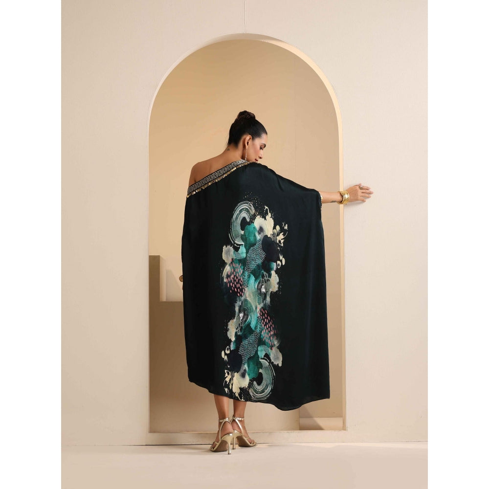 SAKSHI G CHAWLA Modal One Shoulder Multi-Color Printed Kaftan Dress