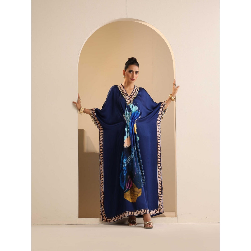 SAKSHI G CHAWLA Modal V-Neck Multi-Color Abstract Kaftan Dress
