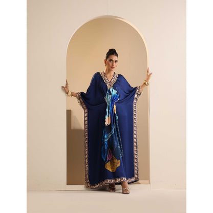 SAKSHI G CHAWLA Modal V-Neck Multi-Color Abstract Kaftan Dress