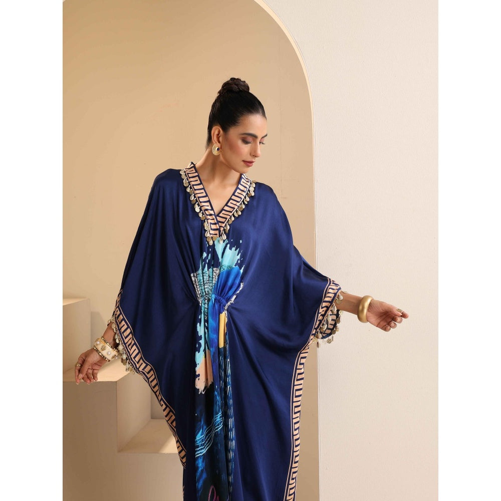 SAKSHI G CHAWLA Modal V-Neck Multi-Color Abstract Kaftan Dress