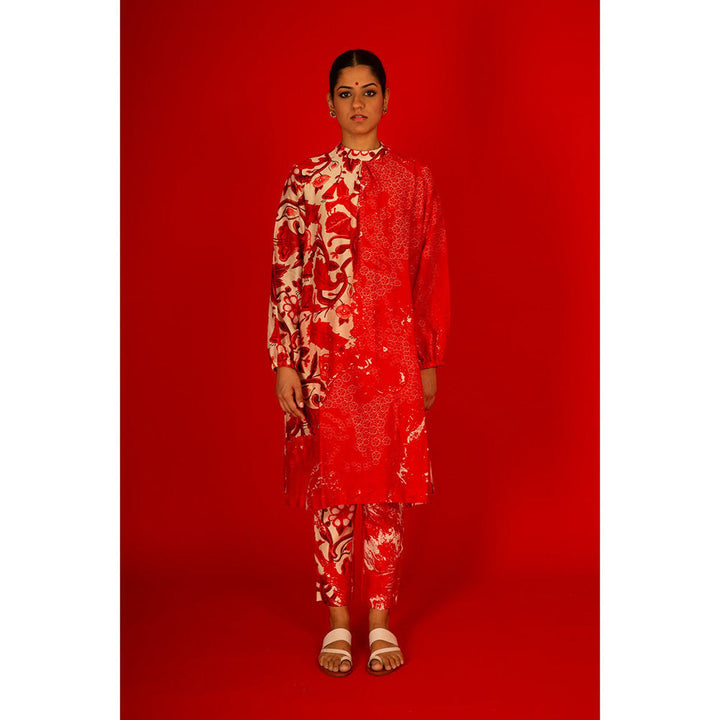 Saksham & Neharicka Red Printed Kurta In Chanderi