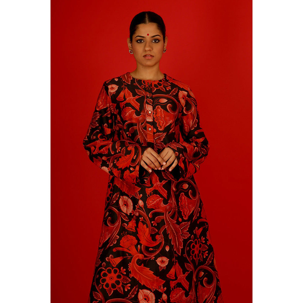 Saksham & Neharicka Black and Red Printed Kurta