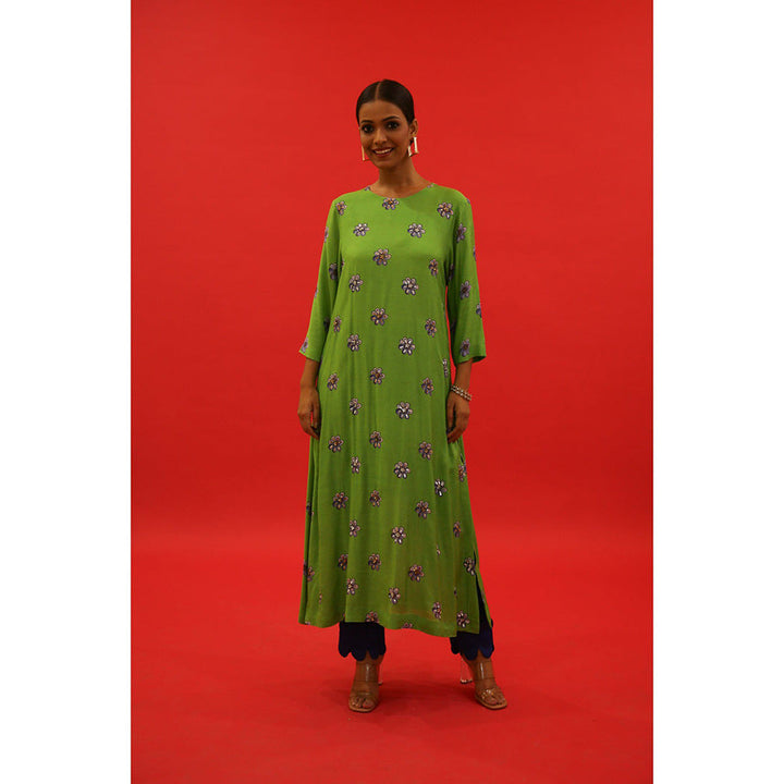 Saksham & Neharicka Green Boota Kurta In Chanderi