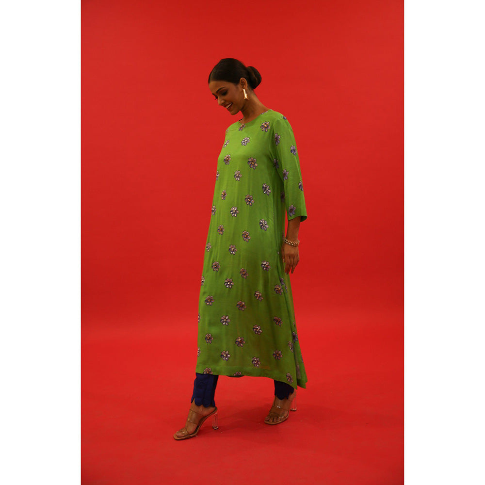 Saksham & Neharicka Green Boota Kurta In Chanderi