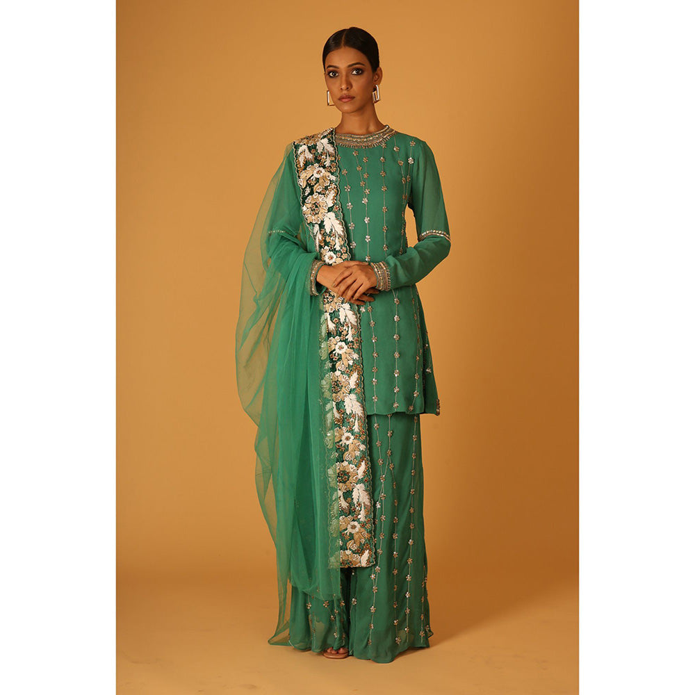 Saksham & Neharicka Heena Sharara In Georgette with Kurta and Dupatta (Set of 3)