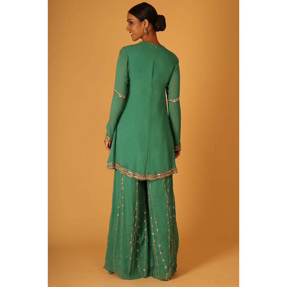 Saksham & Neharicka Heena Sharara In Georgette with Kurta and Dupatta (Set of 3)