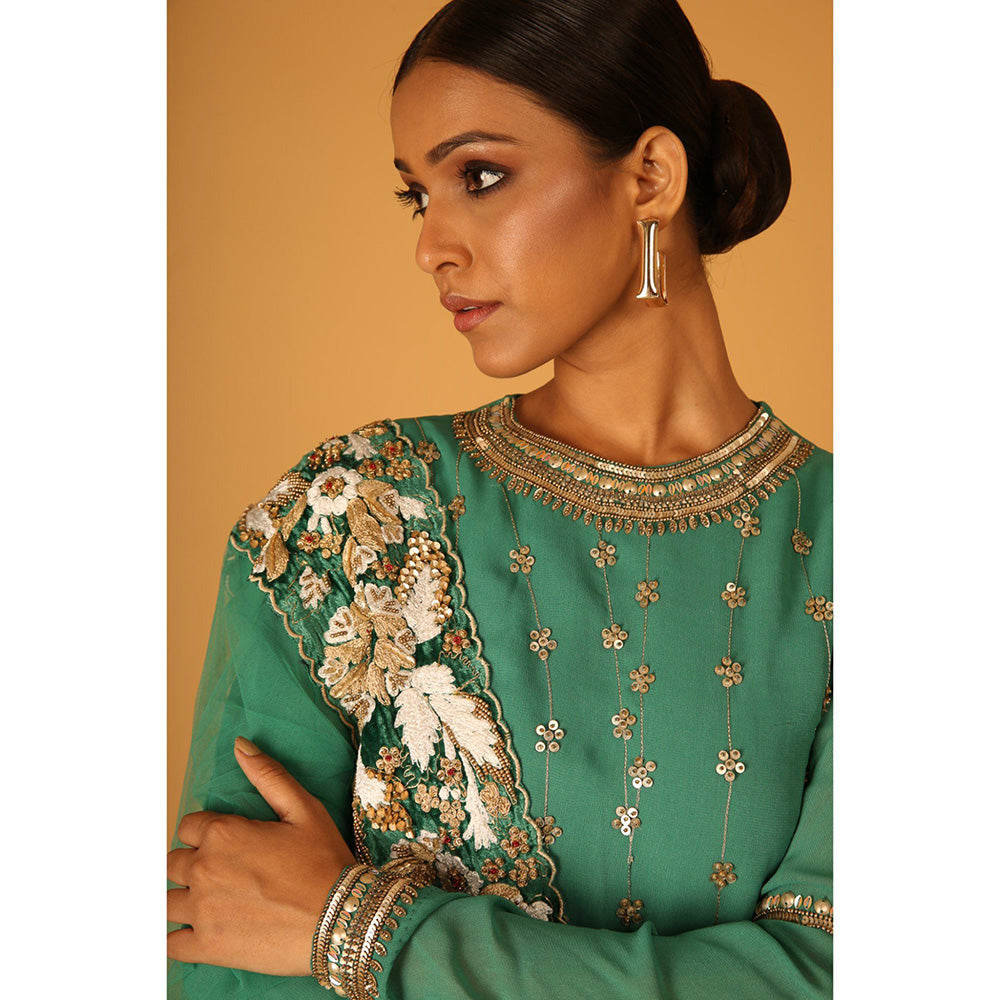 Saksham & Neharicka Heena Sharara In Georgette with Kurta and Dupatta (Set of 3)