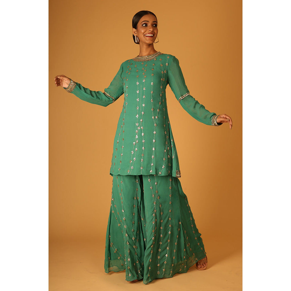 Saksham & Neharicka Heena Sharara In Georgette with Kurta and Dupatta (Set of 3)