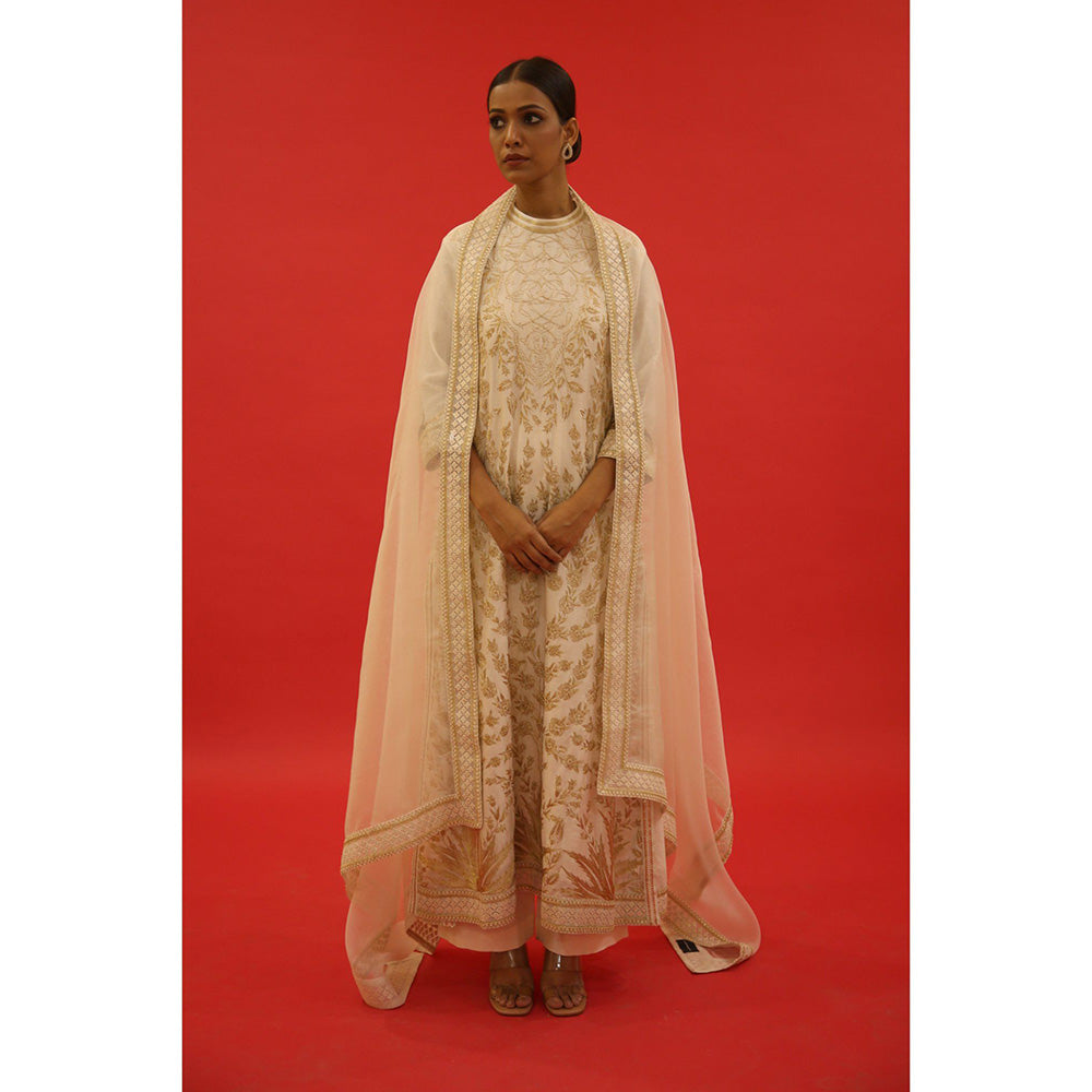 Saksham & Neharicka Ivory Hand Embroidered Kurta In Banarasi with Pant and Dupatta (Set of 3)