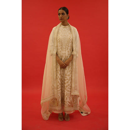 Saksham & Neharicka Ivory Hand Embroidered Kurta In Banarasi with Pant and Dupatta (Set of 3)