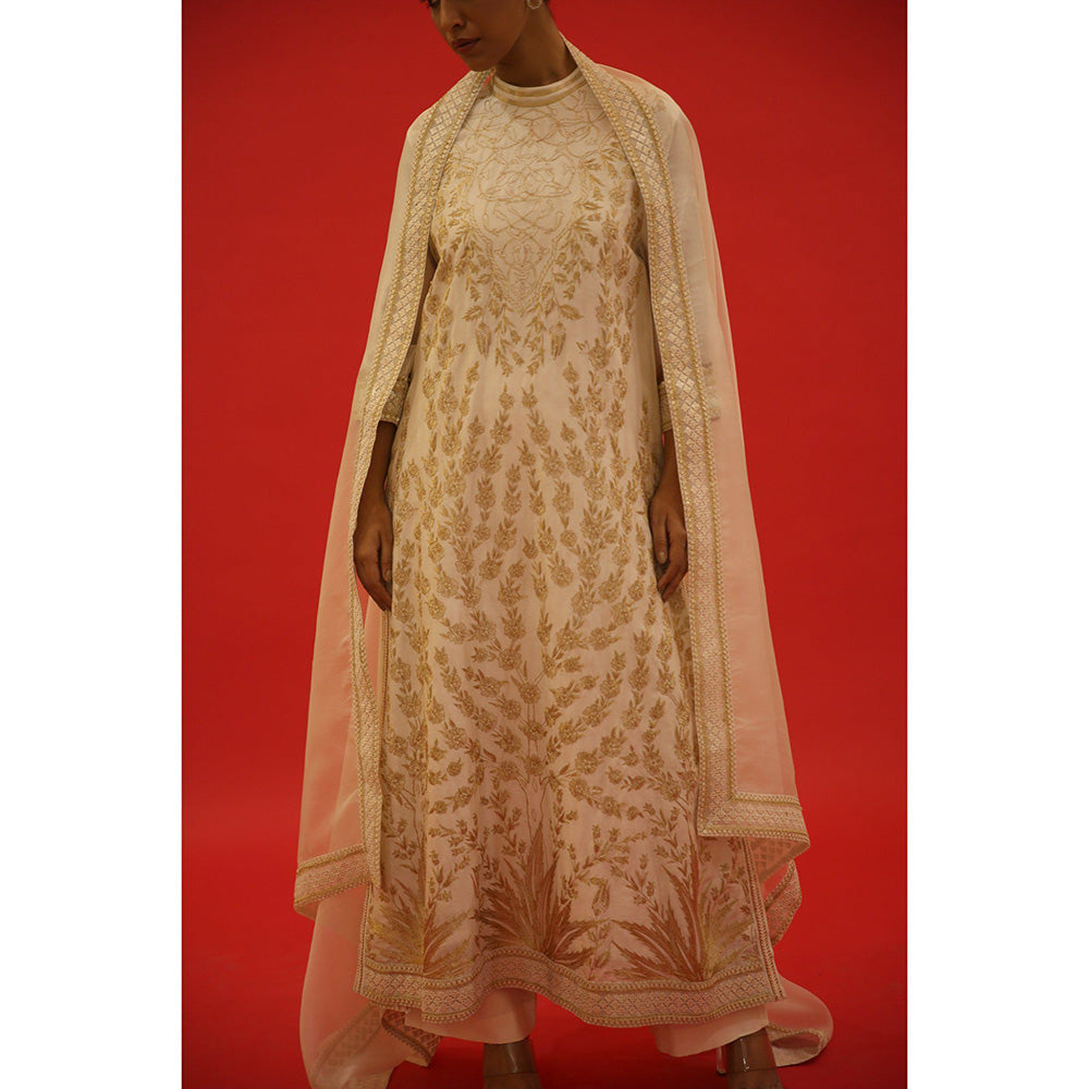 Saksham & Neharicka Ivory Hand Embroidered Kurta In Banarasi with Pant and Dupatta (Set of 3)