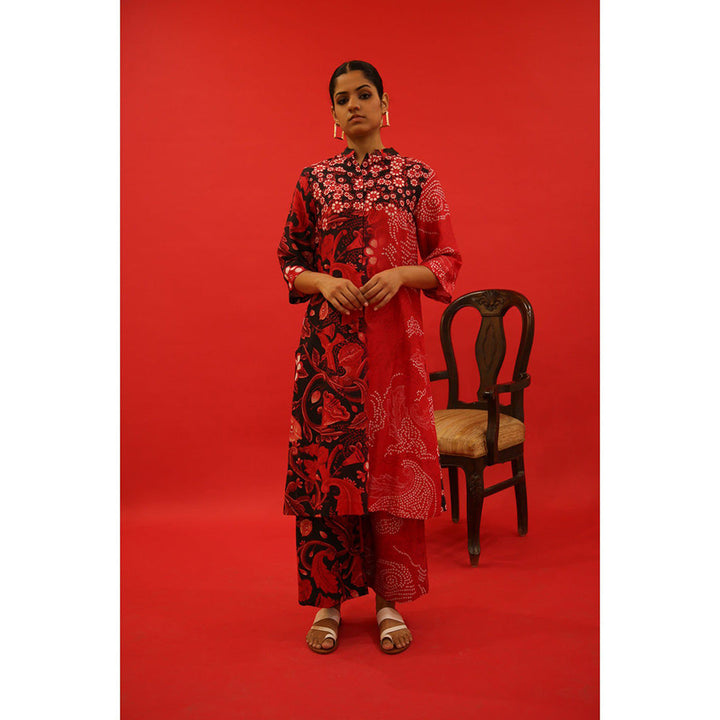 Saksham & Neharicka Red Printed Co-Ord (Set of 3)