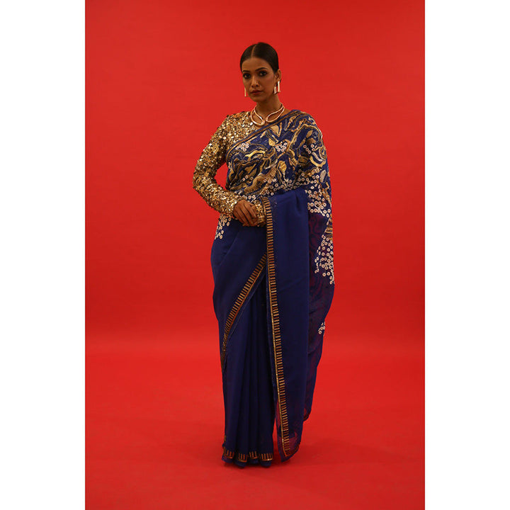 Saksham & Neharicka Blue Hand Embroidery Embellished Saree Blouse