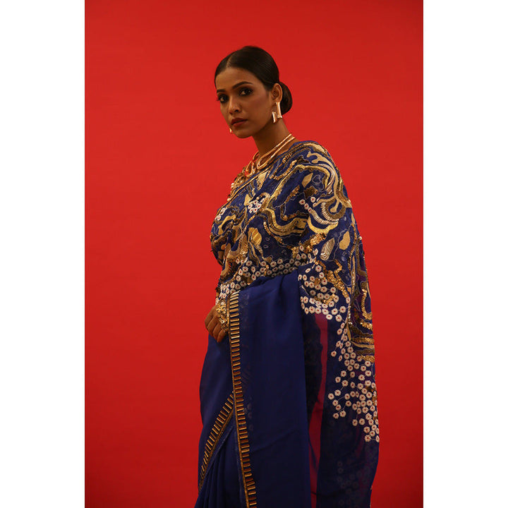 Saksham & Neharicka Blue Hand Embroidery Embellished Saree Blouse