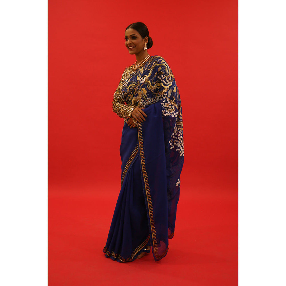 Saksham & Neharicka Blue Hand Embroidery Embellished Saree Blouse