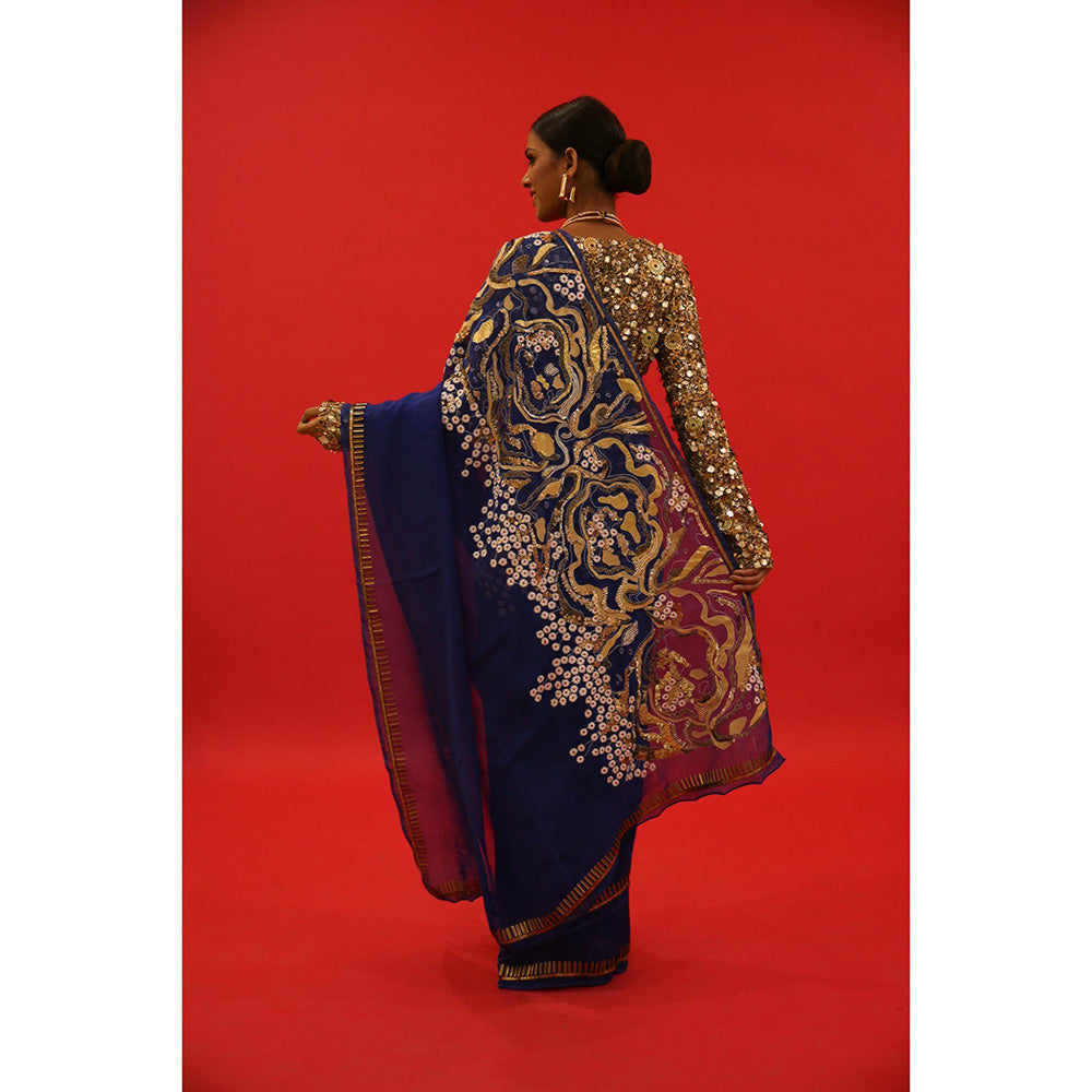 Saksham & Neharicka Blue Hand Embroidery Embellished Saree Blouse