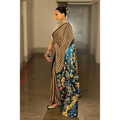 Saksham & Neharicka Multi Coloured Printed Saree with Unstitched Blouse