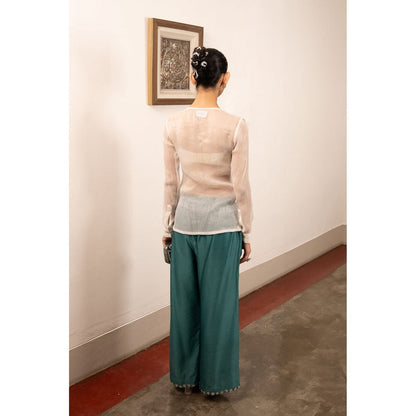 Saksham & Neharicka Ivory Embroidered Top In Chiffon