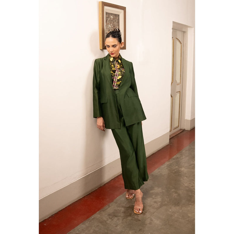 Saksham & Neharicka Green Shirt with Pant and Blazer (Set of 3)