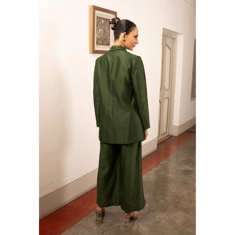 Saksham & Neharicka Green Shirt with Pant and Blazer (Set of 3)