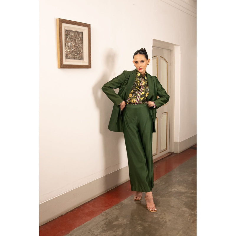 Saksham & Neharicka Green Shirt with Pant and Blazer (Set of 3)