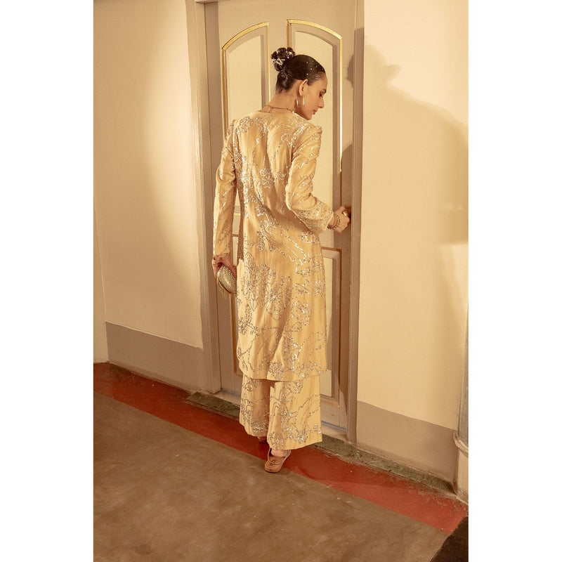 Saksham & Neharicka Beige Embroidered Kurta with Palazzo (Set of 2)