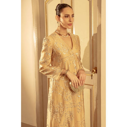 Saksham & Neharicka Beige Embroidered Kurta with Palazzo (Set of 2)