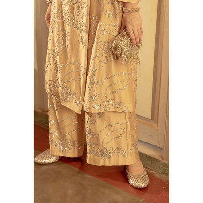 Saksham & Neharicka Beige Embroidered Kurta with Palazzo (Set of 2)
