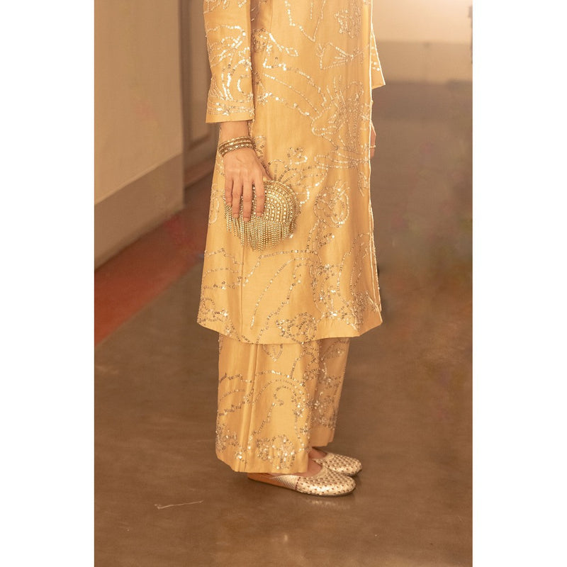 Saksham & Neharicka Beige Embroidered Kurta with Palazzo (Set of 2)