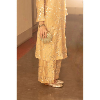 Saksham & Neharicka Beige Embroidered Kurta with Palazzo (Set of 2)