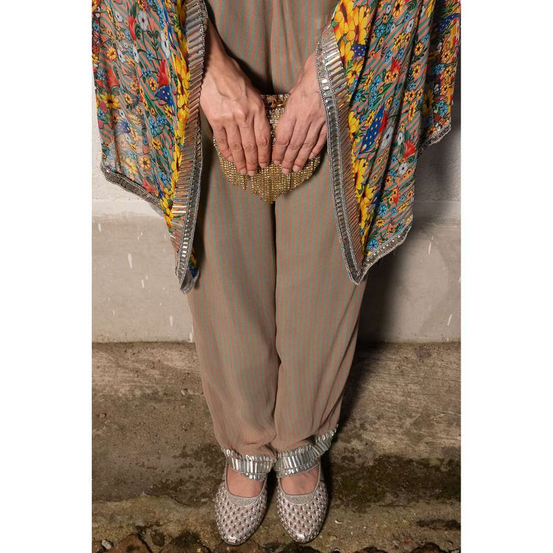 Saksham & Neharicka Brown Pastel Printed, Embroidered Top with Pant (Set of 2)