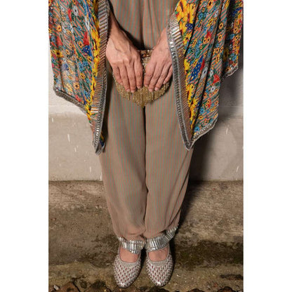 Saksham & Neharicka Brown Pastel Printed, Embroidered Top with Pant (Set of 2)
