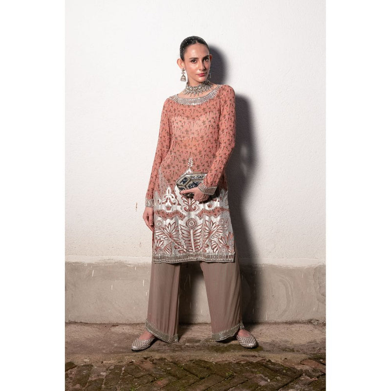 Saksham & Neharicka Blush Pink Printed & Embroidered Kurta with Palazzo (Set of 2)