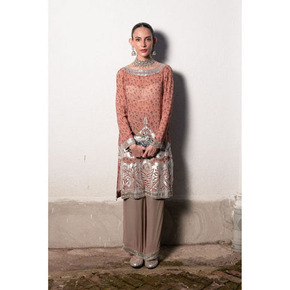 Saksham & Neharicka Blush Pink Printed & Embroidered Kurta with Palazzo (Set of 2)