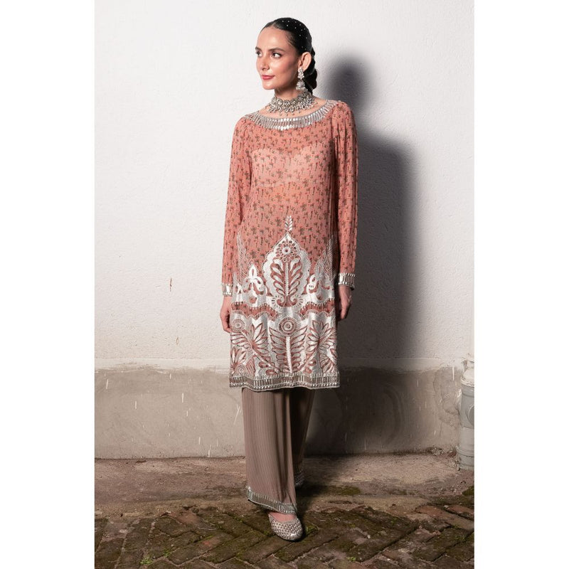 Saksham & Neharicka Blush Pink Printed & Embroidered Kurta with Palazzo (Set of 2)
