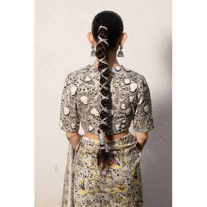 Saksham & Neharicka Grey Printed Saree with Stitched Blouse