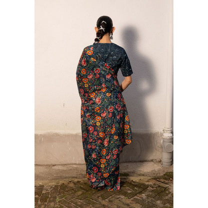 Saksham & Neharicka Blue Printed Saree with Stitched Blouse