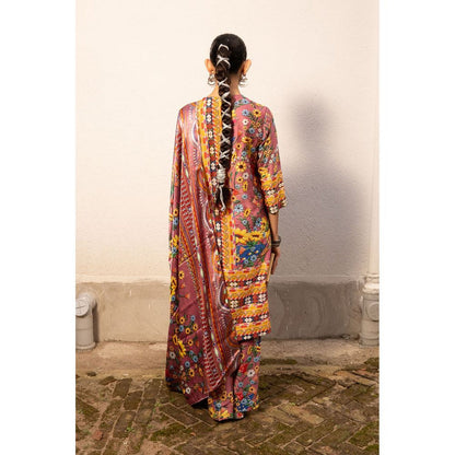 Saksham & Neharicka Mauve Printed Kurta with Palazzo and Dupatta (Set of 3)