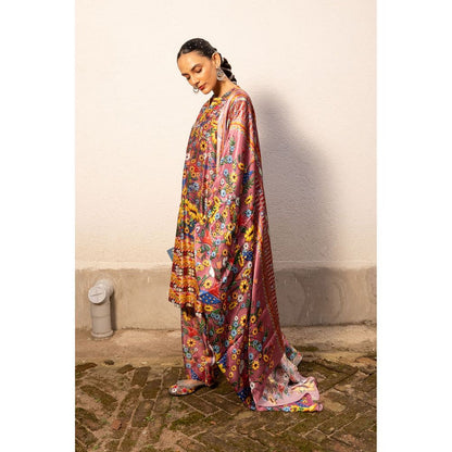 Saksham & Neharicka Mauve Printed Kurta with Palazzo and Dupatta (Set of 3)