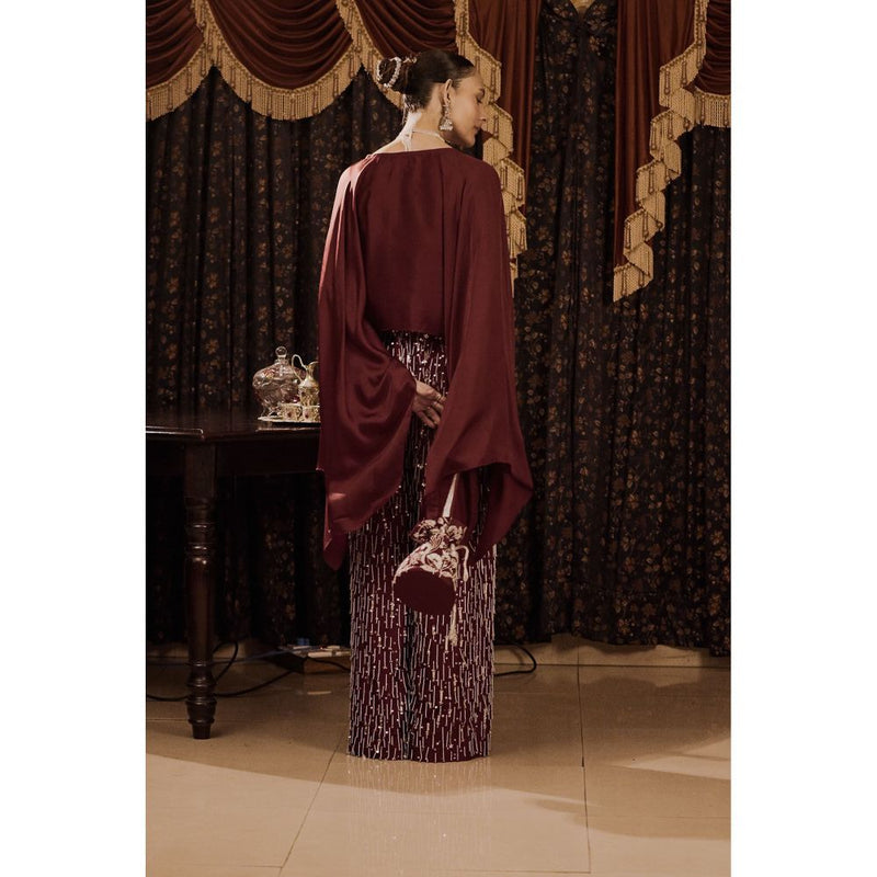 Saksham & Neharicka Maroon Embroidered Top with Pant (Set of 2)