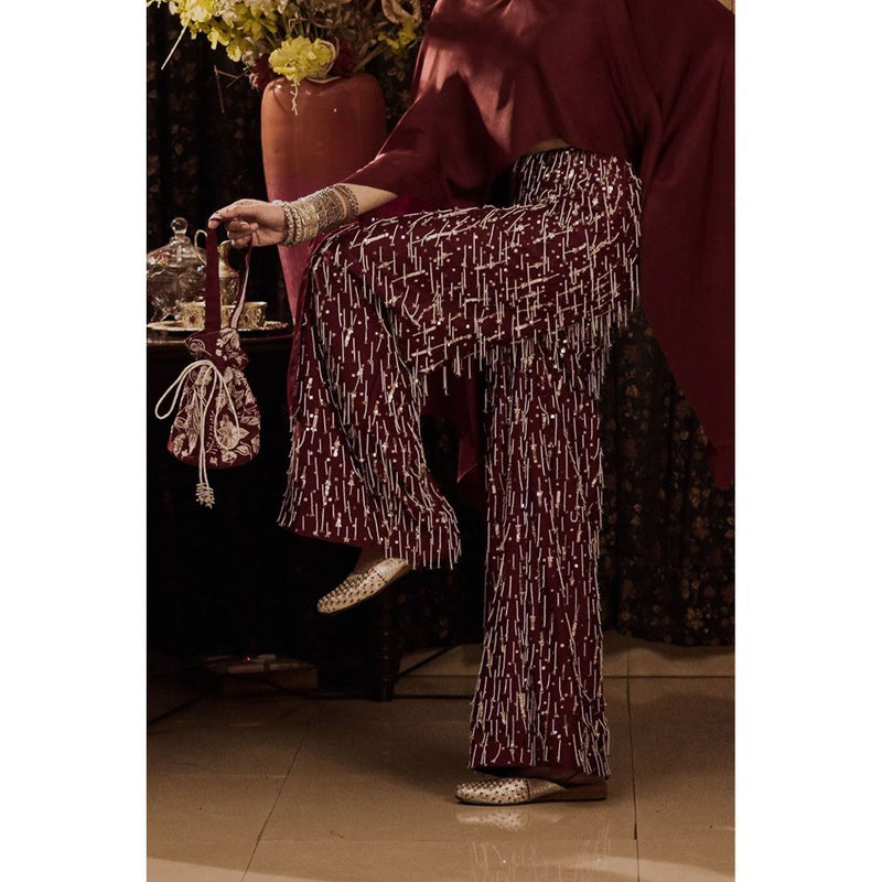 Saksham & Neharicka Maroon Embroidered Top with Pant (Set of 2)