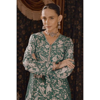 Saksham & Neharicka Teal Embroidered Kurta with Dhoti and Dupatta (Set of 3)