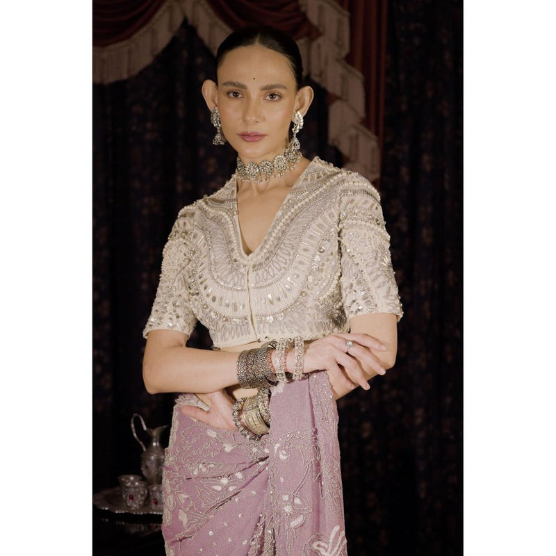 Saksham & Neharicka Embroidered White Stitched Blouse