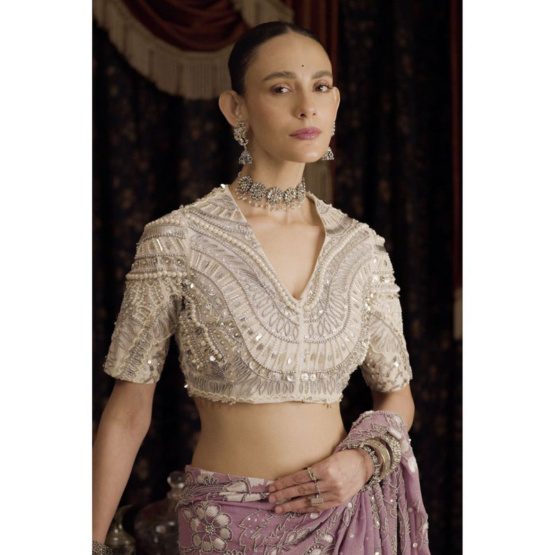 Saksham & Neharicka Embroidered White Stitched Blouse