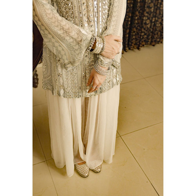 Saksham & Neharicka Ivory Embroidered Kurta with Palazzo and Dupatta (Set of 2)