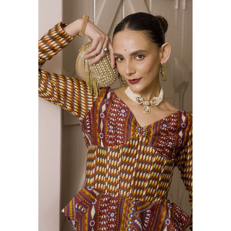 Saksham & Neharicka Brown Printed Co-Ord (Set of 2)