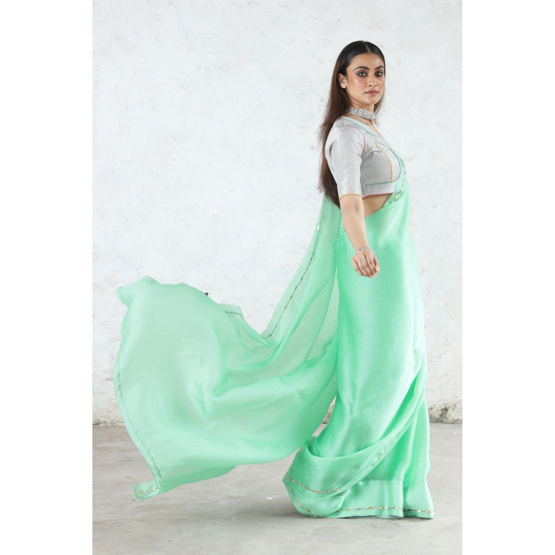 Saksham & Neharicka Green Bortil Bill Saree with Unstitched Blouse
