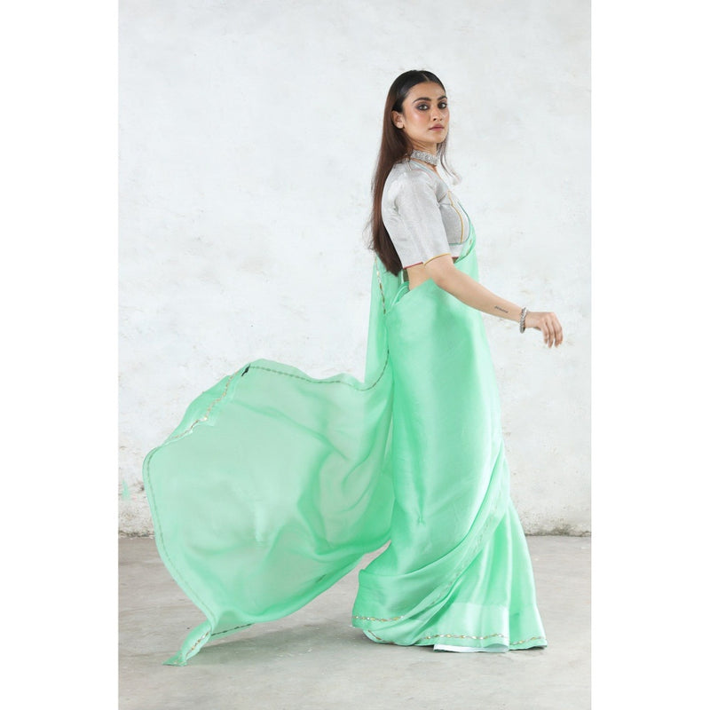 Saksham & Neharicka Green Bortil Bill Saree with Unstitched Blouse