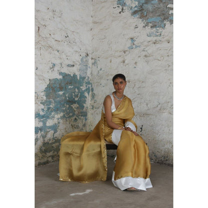 Saksham & Neharicka Brown Indrani Saree with Unstitched Blouse